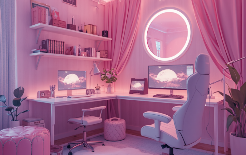 Gaming Room Paint Ideas - Pink and White