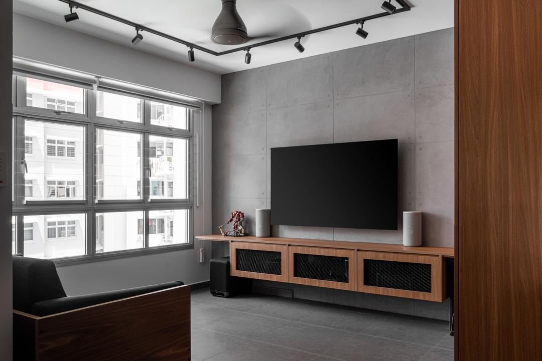 industrial-style-living-room-with-grey-walls