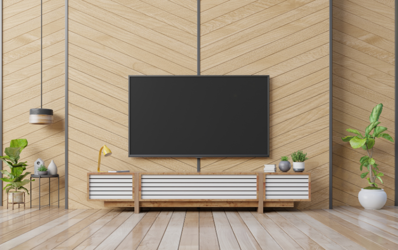 TV Feature Wall Design - Herringbone Pattern
