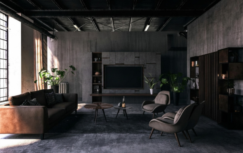 TV Feature Wall Design - Industrial Edge