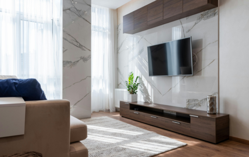 TV Feature Wall Design - Marble Majesty