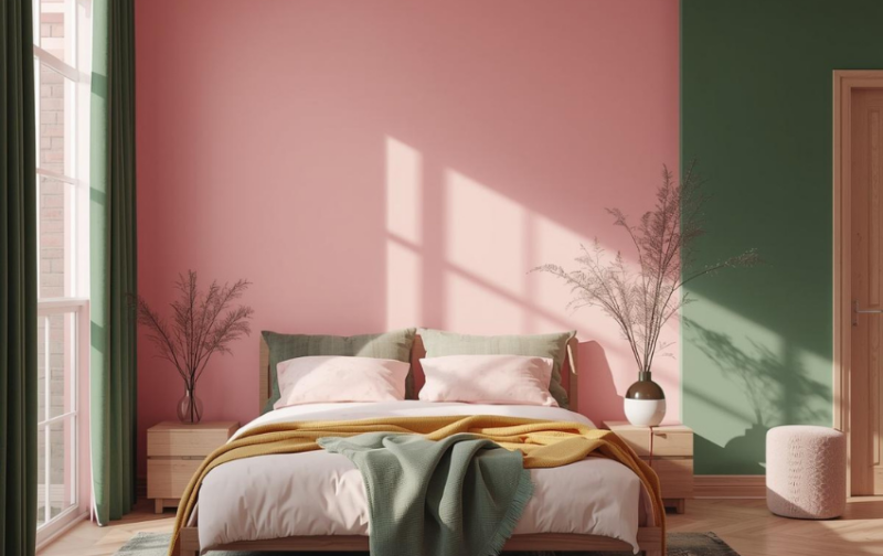 Two Colour Combination for Bedroom Walls - Pink and Green