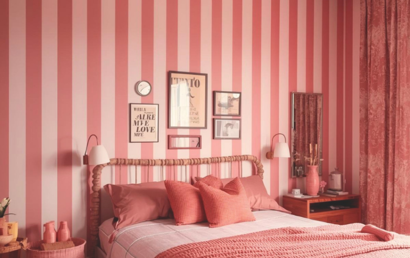 Two Colour Combination for Bedroom Walls - Stripes Painted Wall