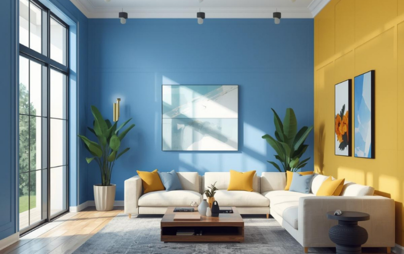 Two Colour Combinations for Living Room - Blue and yellow