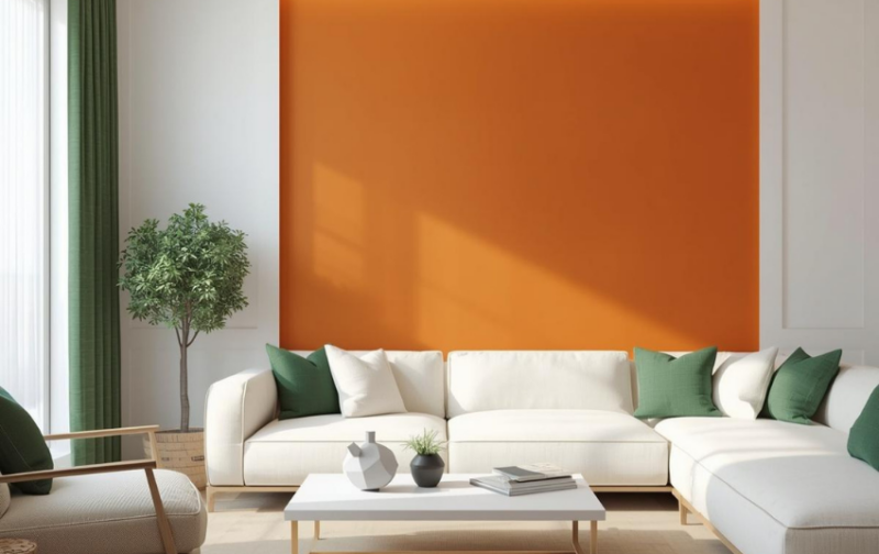 Two Colour Combinations for Living Room - Orange and forest green