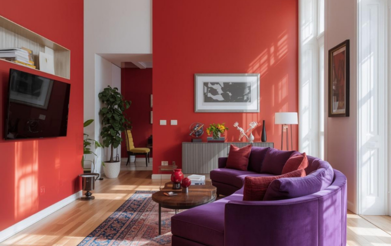 Two Colour Combinations for Living Room - Red and purple