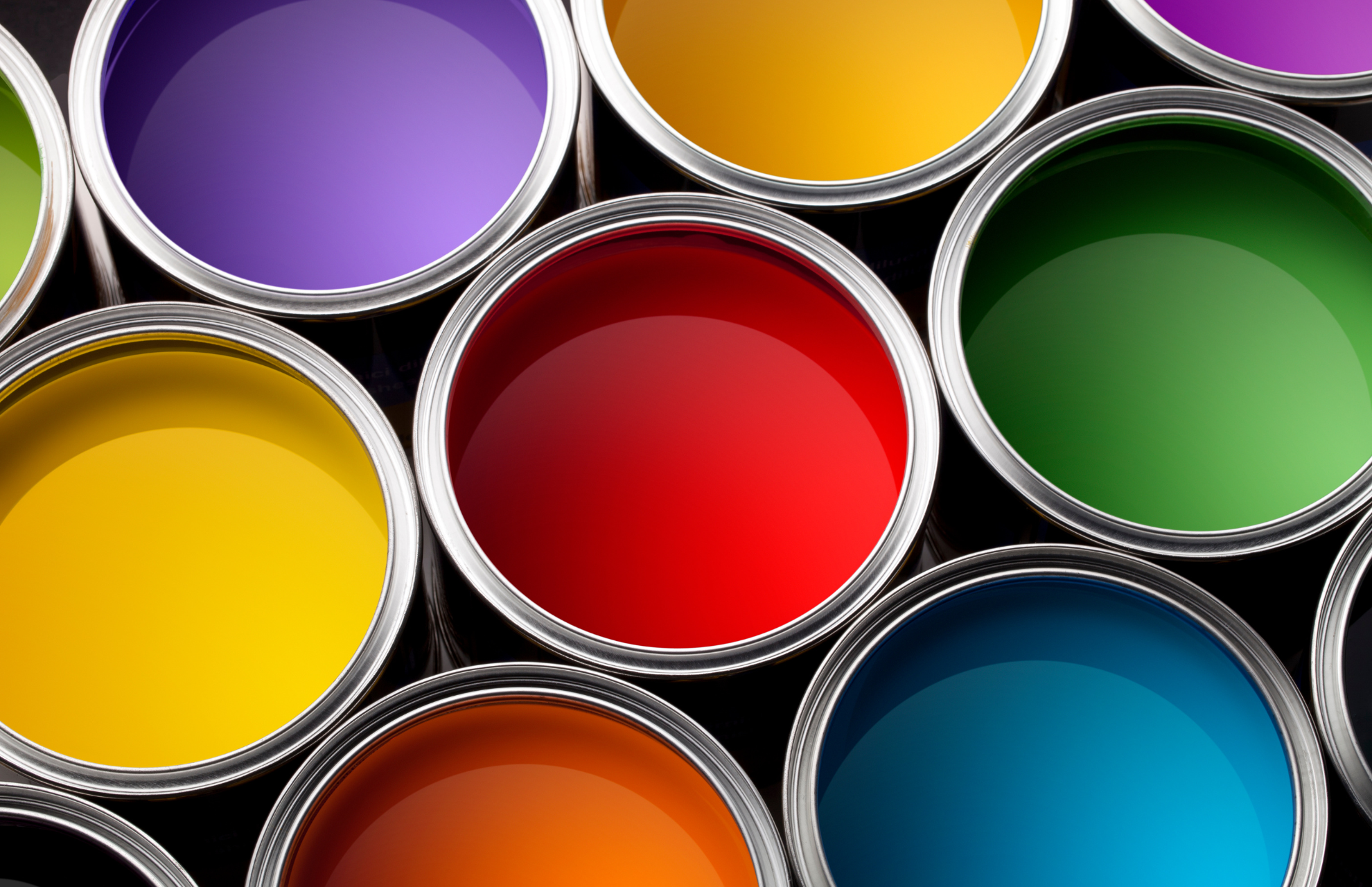 Paint cans containing different color of paints