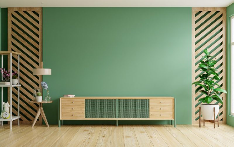 Pastel green store accent wall